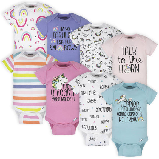 8-Pack Baby Girls Unicorns Onesies® Brand Bodysuits