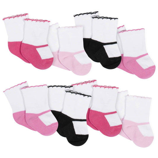 8-Pack Baby Girls' Ballet Slipper Wiggle-Proof® Jersey Crew Socks
